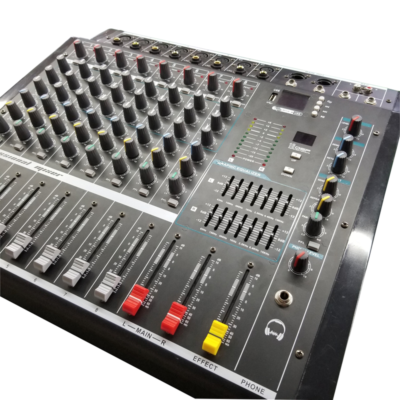 Consola mezcladora de sonido de efecto mezclador de potencia de audio de sonido profesional DMX de 8 canales